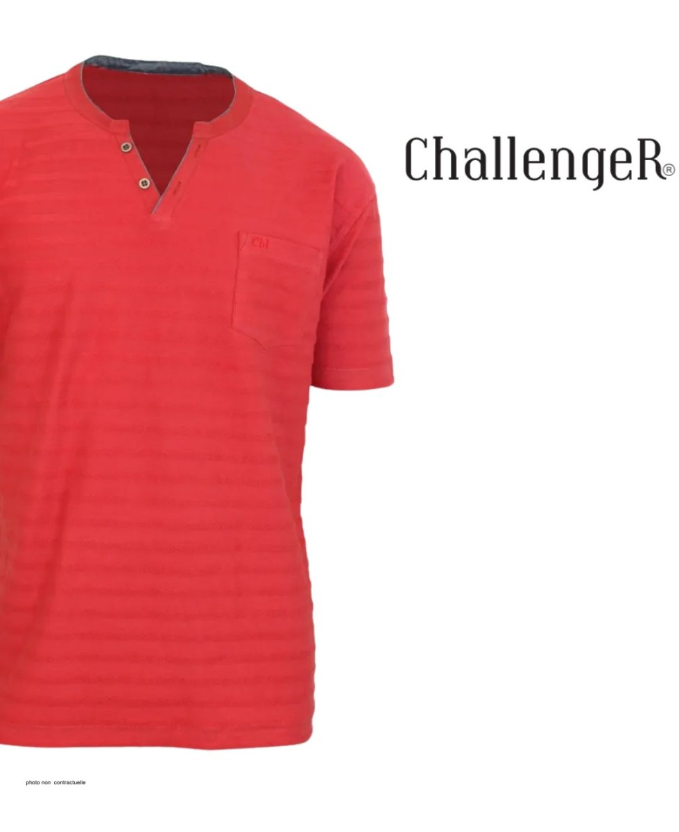 Tee-shirt CHALLENGER A2108A Col Ouvert Coton Slub Rouge