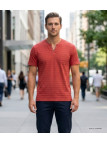Tee-shirt CHALLENGER A2108A Col Ouvert Coton Slub Rouge