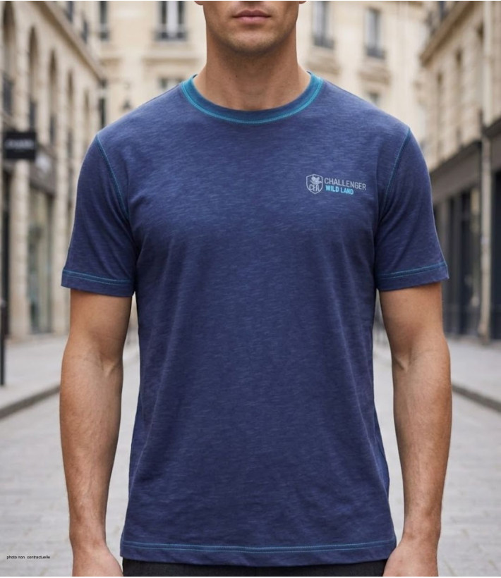 CHALLENGER SANCHO2 : Tee-shirt Homme Coton Flammé Bleu
