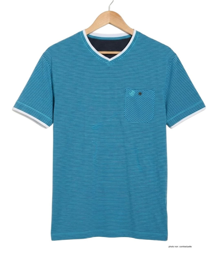 WINCHESTER SERPICO1 — Tee-shirt col V bleu en pur coton