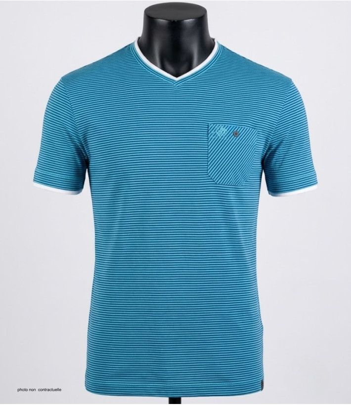WINCHESTER SERPICO1 — Tee-shirt col V bleu en pur coton