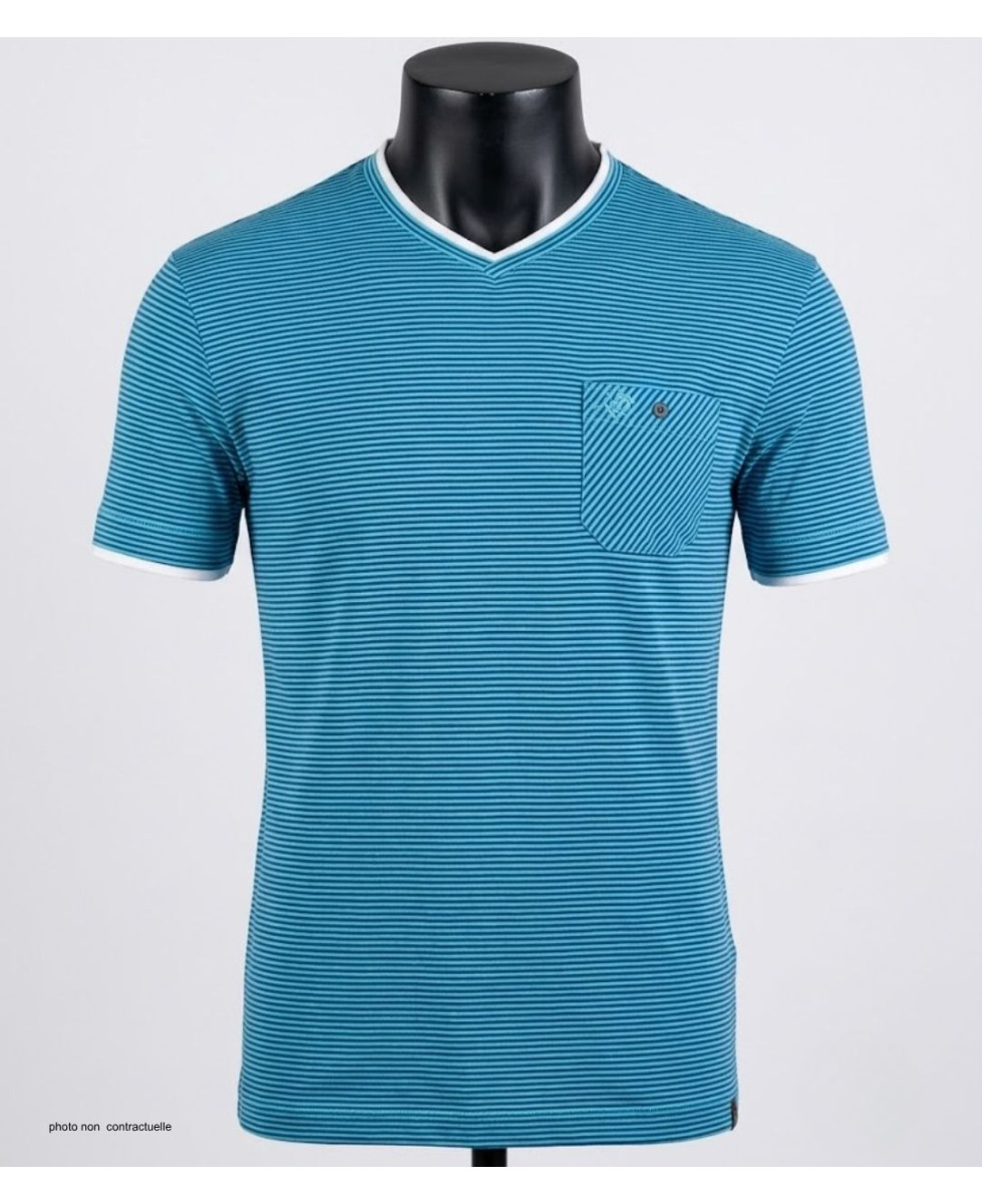 WINCHESTER SERPICO1 — Tee-shirt col V bleu en pur coton