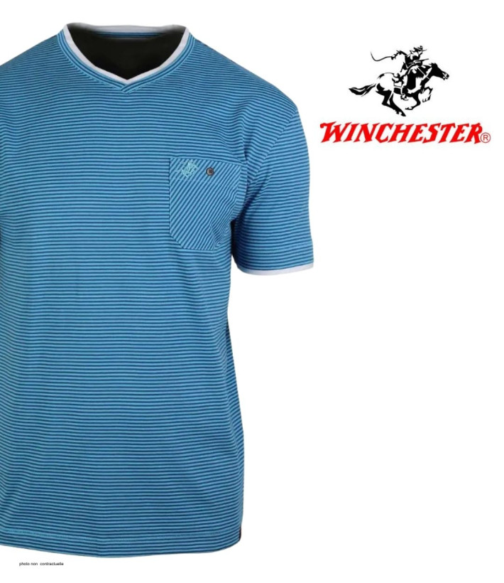 WINCHESTER SERPICO1 — Tee-shirt col V bleu en pur coton