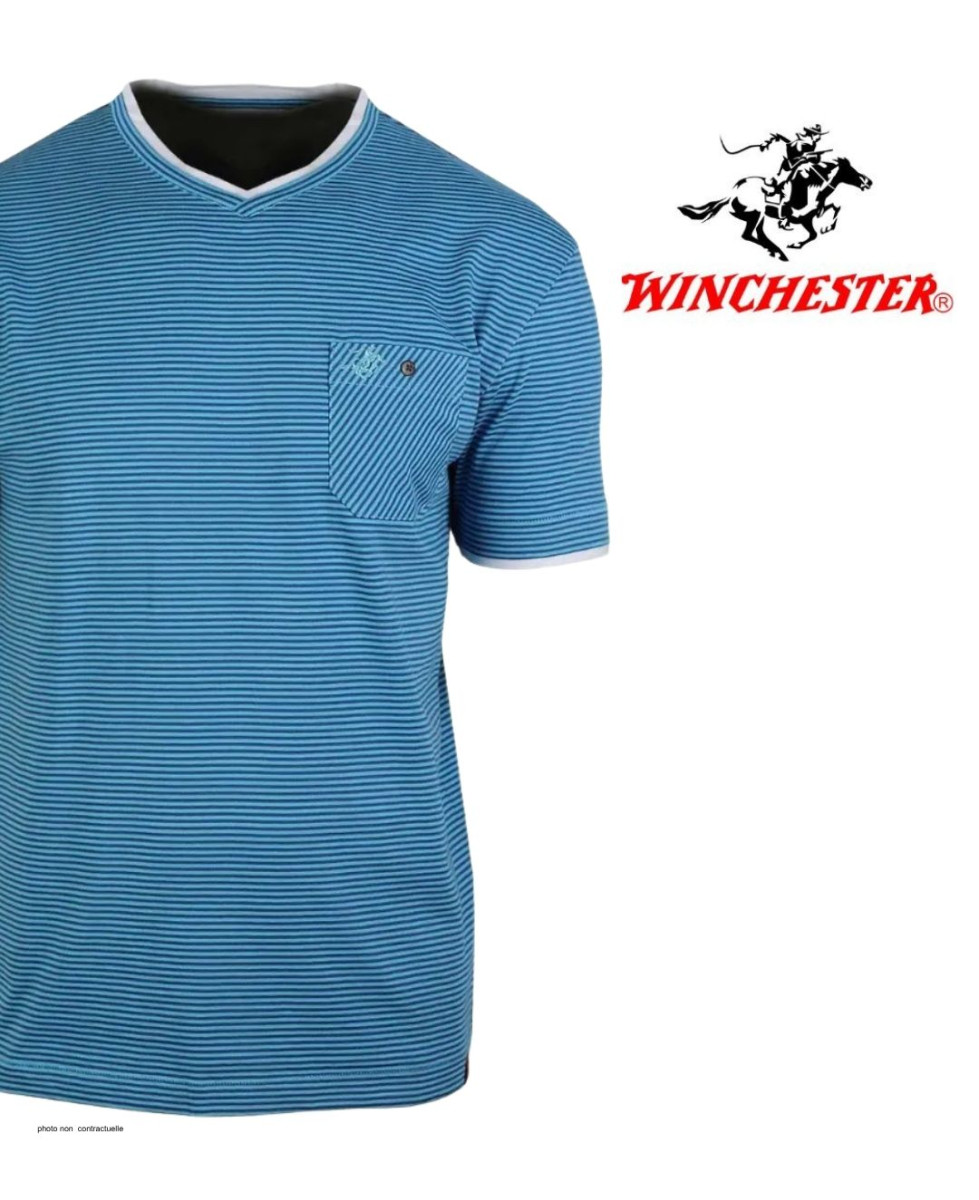 WINCHESTER SERPICO1 — Tee-shirt col V bleu en pur coton
