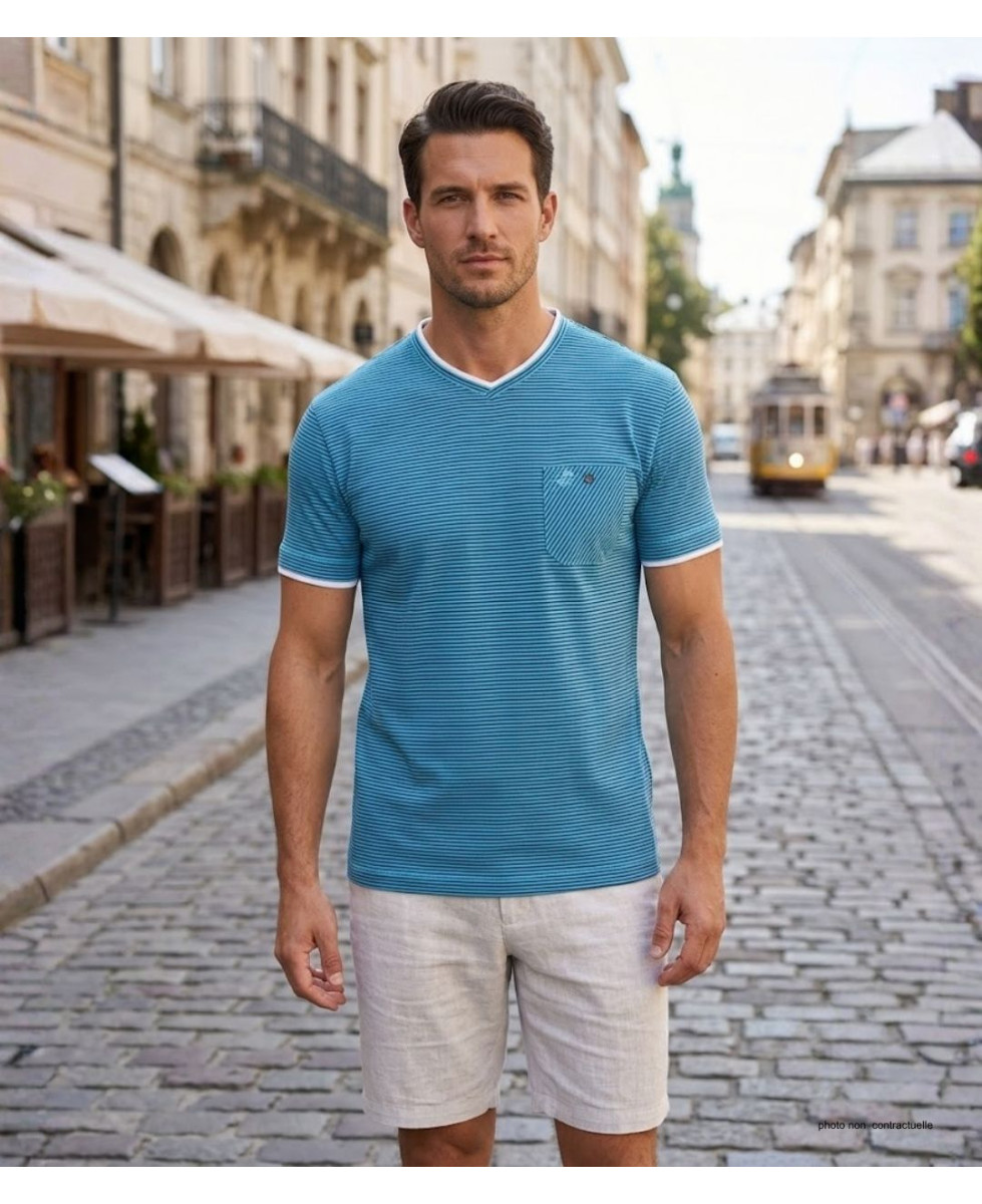 WINCHESTER SERPICO1 — Tee-shirt col V bleu en pur coton