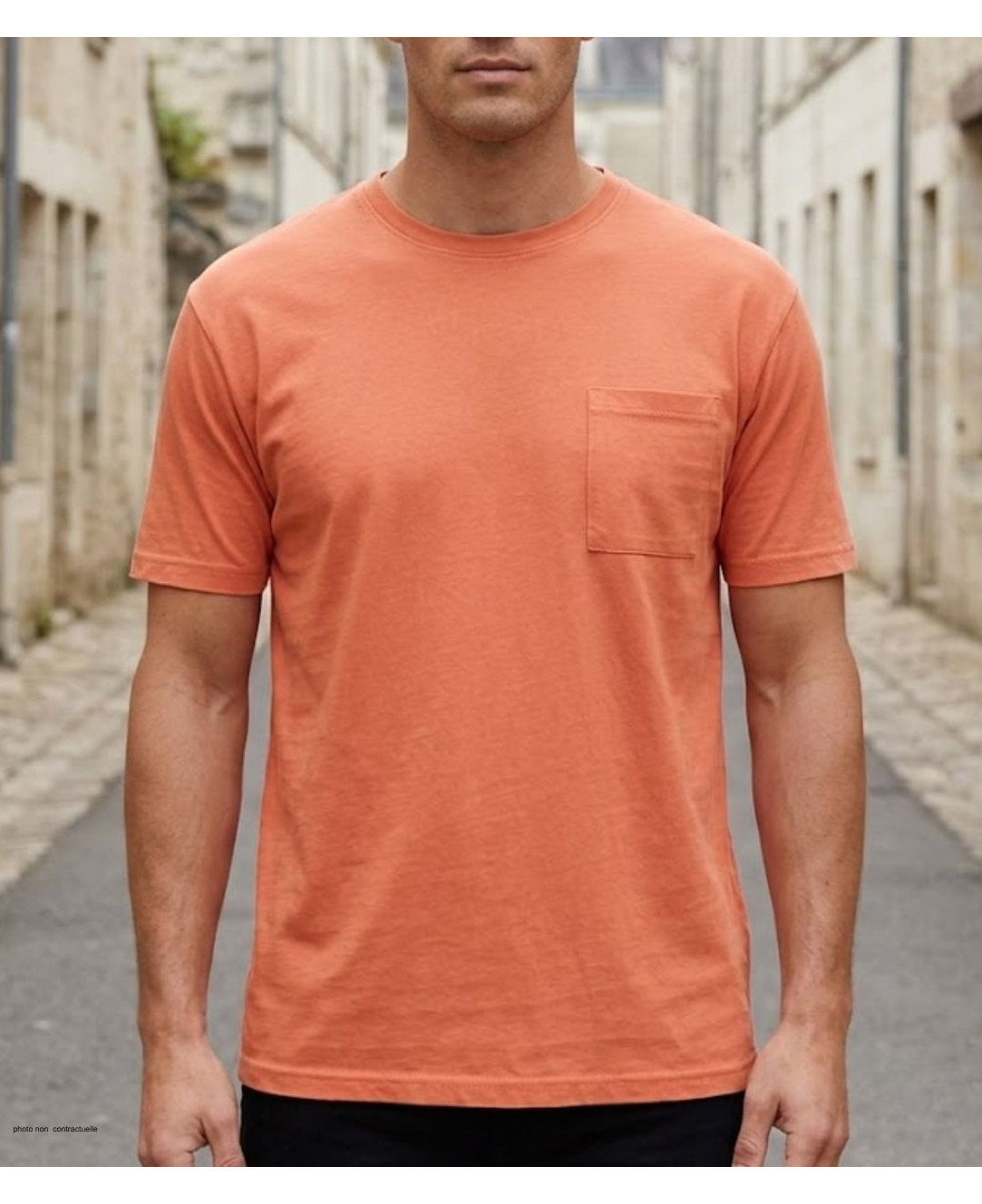 Tee-shirt orange uni à manches courtes pour homme de la marque CHALLENGER modèle SHERIF3 avec col rond et poche poitrine.