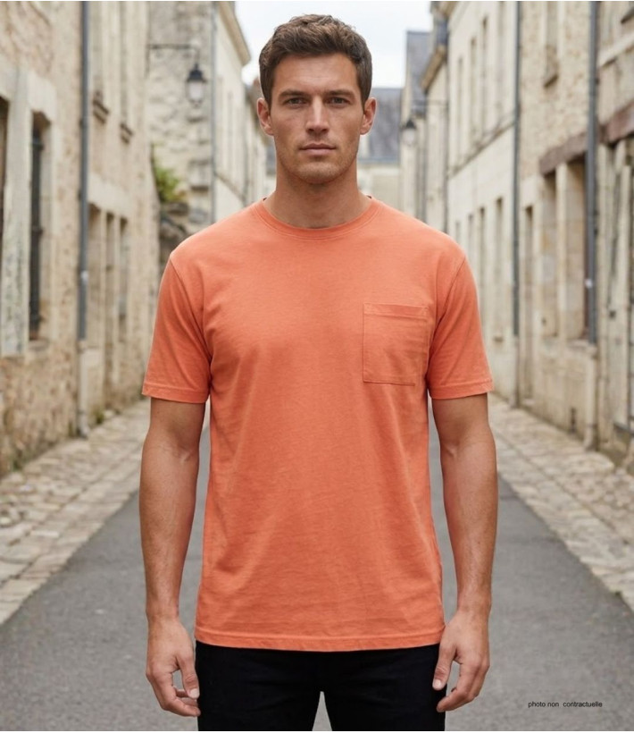 CHALLENGER SHERIF3 — Tee-shirt orange 1 poche en pur coton