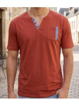 CHALLENGER SIERRA1 — Tee-shirt col boutons orange rouille