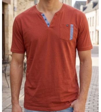 CHALLENGER SIERRA1 — Tee-shirt col boutons orange rouille