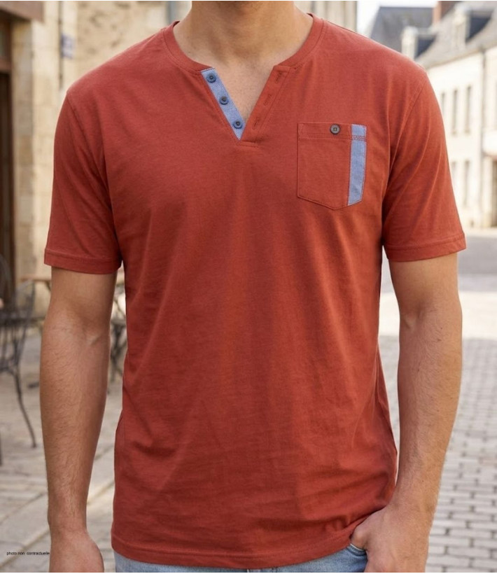 CHALLENGER SIERRA1 — Tee-shirt col boutons orange rouille