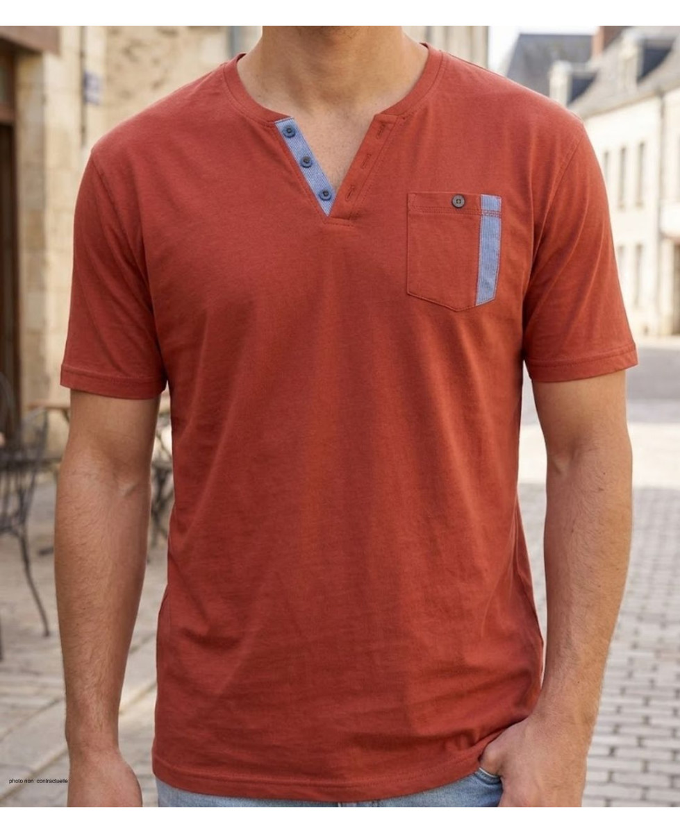 CHALLENGER SIERRA1 — Tee-shirt col boutons orange rouille