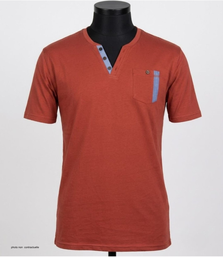 CHALLENGER SIERRA1 — Tee-shirt col boutons orange rouille