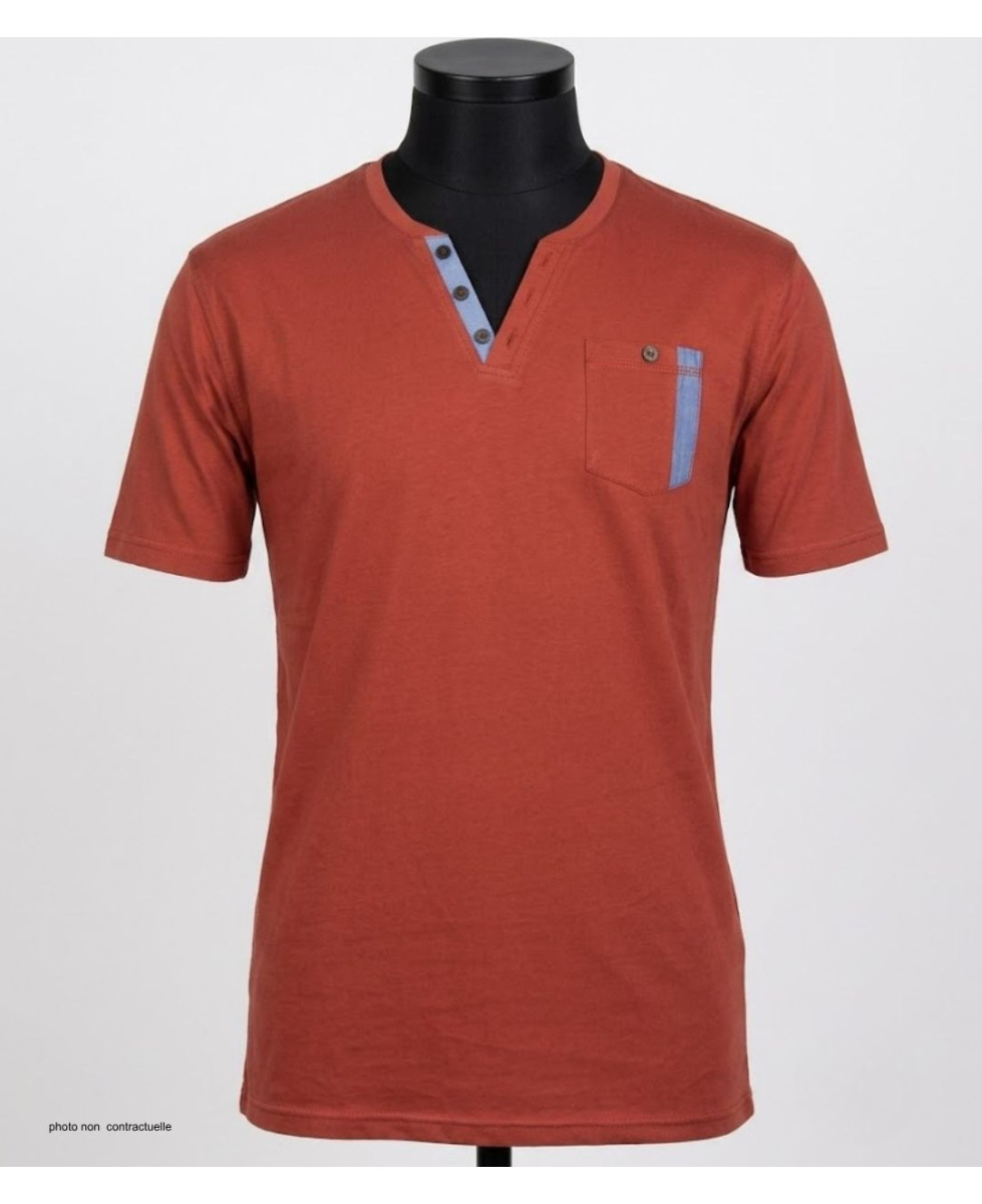 CHALLENGER SIERRA1 — Tee-shirt col boutons orange rouille