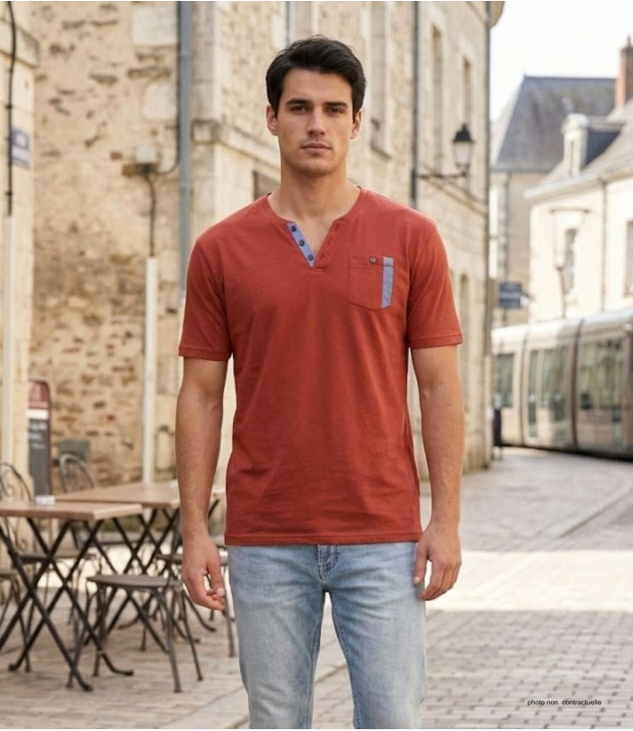 CHALLENGER SIERRA1 — Tee-shirt col boutons orange rouille