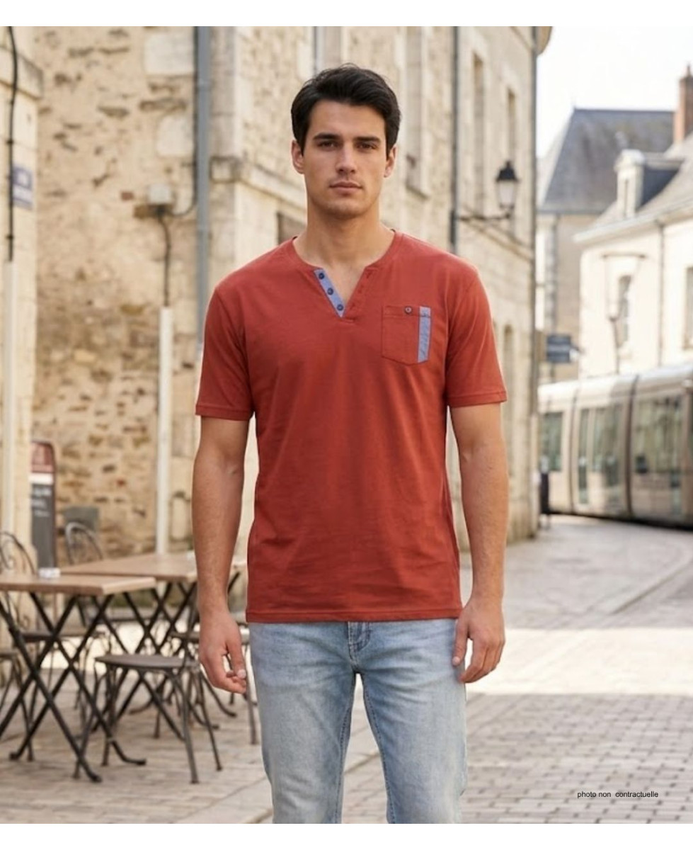 CHALLENGER SIERRA1 — Tee-shirt col boutons orange rouille
