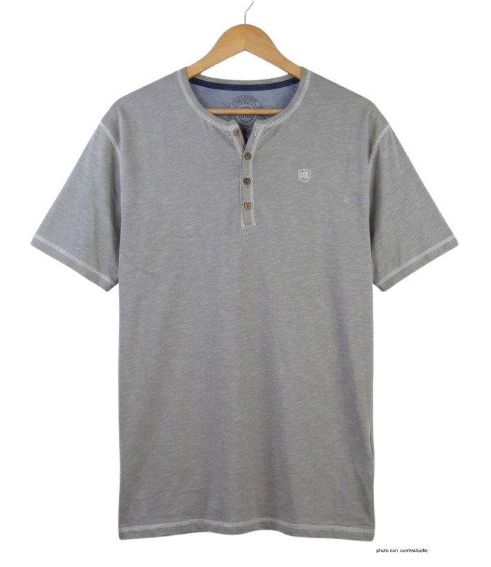 CHALLENGER SPINOSA4 — Tee-shirt col boutons gris coton flammé