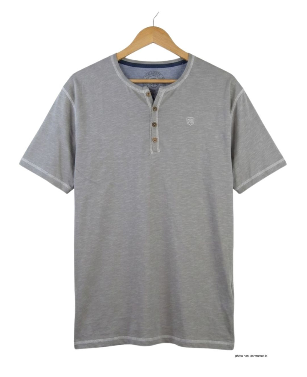 CHALLENGER SPINOSA4 — Tee-shirt col boutons gris coton flammé
