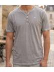 CHALLENGER SPINOSA4 — Tee-shirt col boutons gris coton flammé