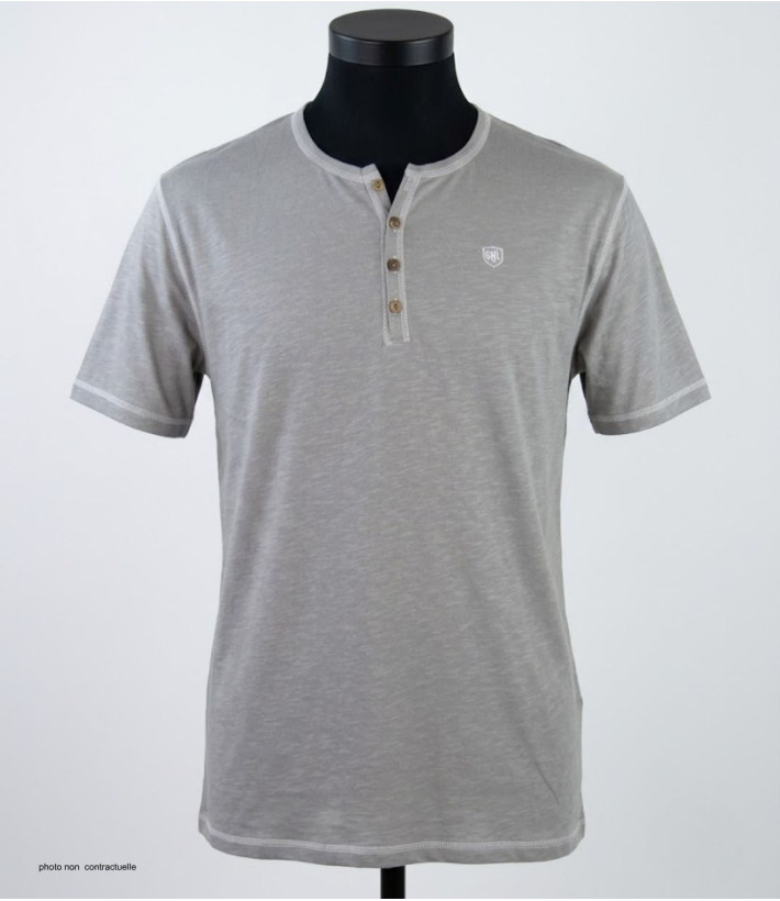 CHALLENGER SPINOSA4 — Tee-shirt col boutons gris coton flammé