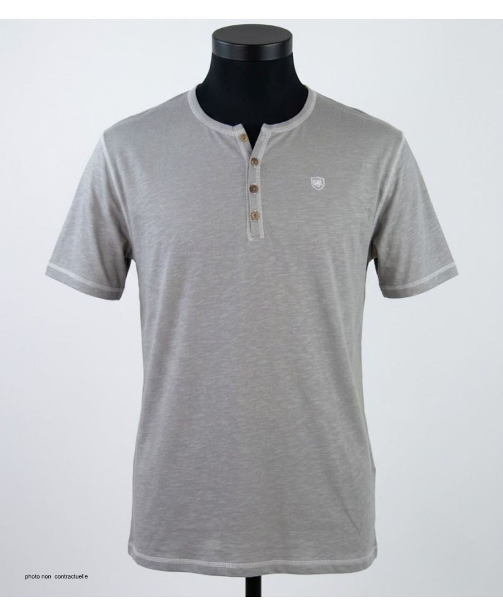 CHALLENGER SPINOSA4 — Tee-shirt col boutons gris coton flammé