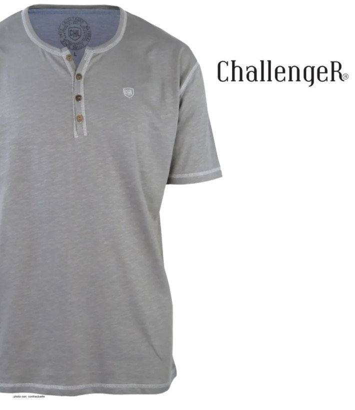CHALLENGER SPINOSA4 — Tee-shirt col boutons gris coton flammé