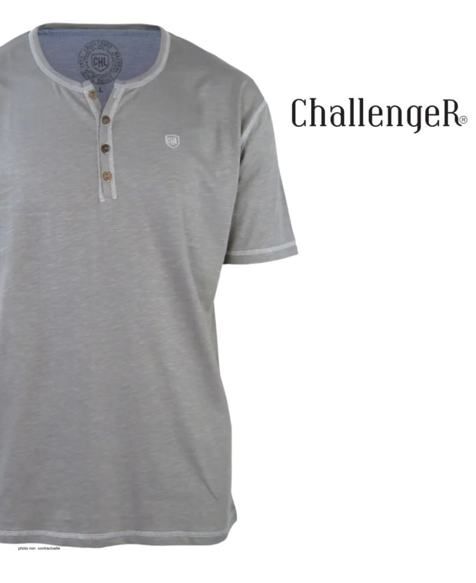 CHALLENGER SPINOSA4 — Tee-shirt col boutons gris coton flammé