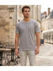 CHALLENGER SPINOSA4 — Tee-shirt col boutons gris coton flammé