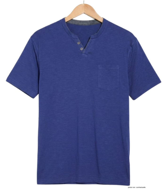 CHALLENGER TEE3020A — Tee-shirt boutons bleu marine coton