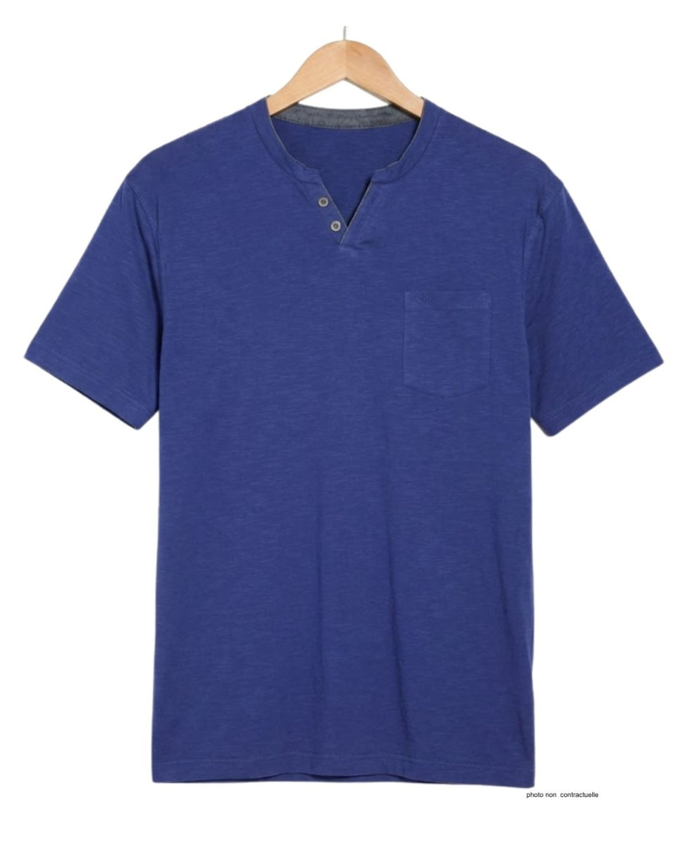 CHALLENGER TEE3020A — Tee-shirt boutons bleu marine coton