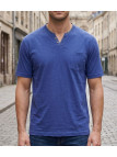 CHALLENGER TEE3020A — Tee-shirt boutons bleu marine coton