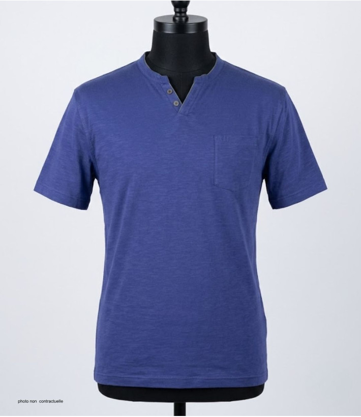 CHALLENGER TEE3020A — Tee-shirt boutons bleu marine coton
