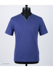 CHALLENGER TEE3020A — Tee-shirt boutons bleu marine coton