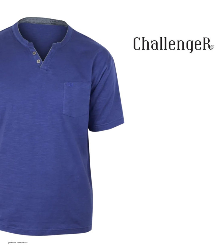 CHALLENGER TEE3020A — Tee-shirt boutons bleu marine coton