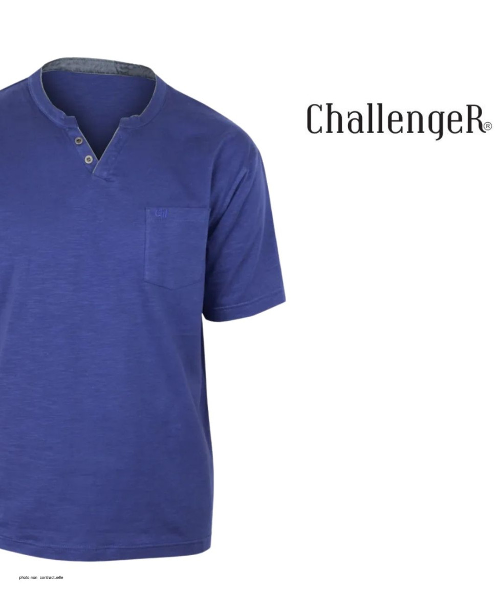 CHALLENGER TEE3020A — Tee-shirt boutons bleu marine coton