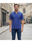 CHALLENGER TEE3020A — Tee-shirt boutons bleu marine coton