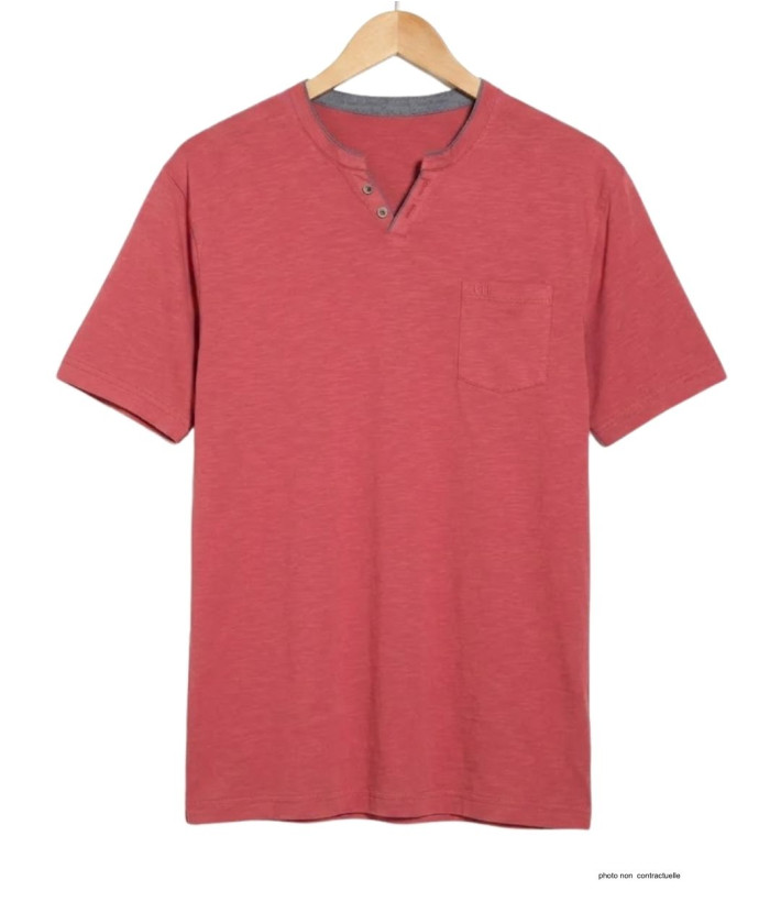 CHALLENGER TEE3020C — Tee-shirt boutons rouge coton flammé
