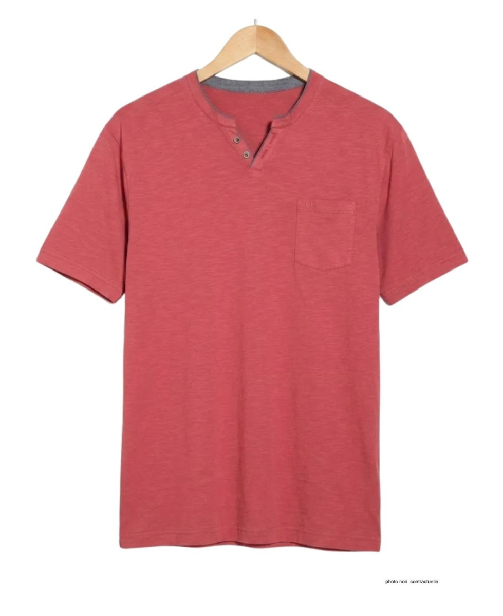 CHALLENGER TEE3020C — Tee-shirt boutons rouge coton flammé