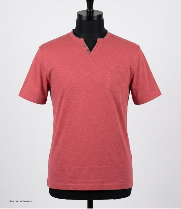 CHALLENGER TEE3020C — Tee-shirt boutons rouge coton flammé