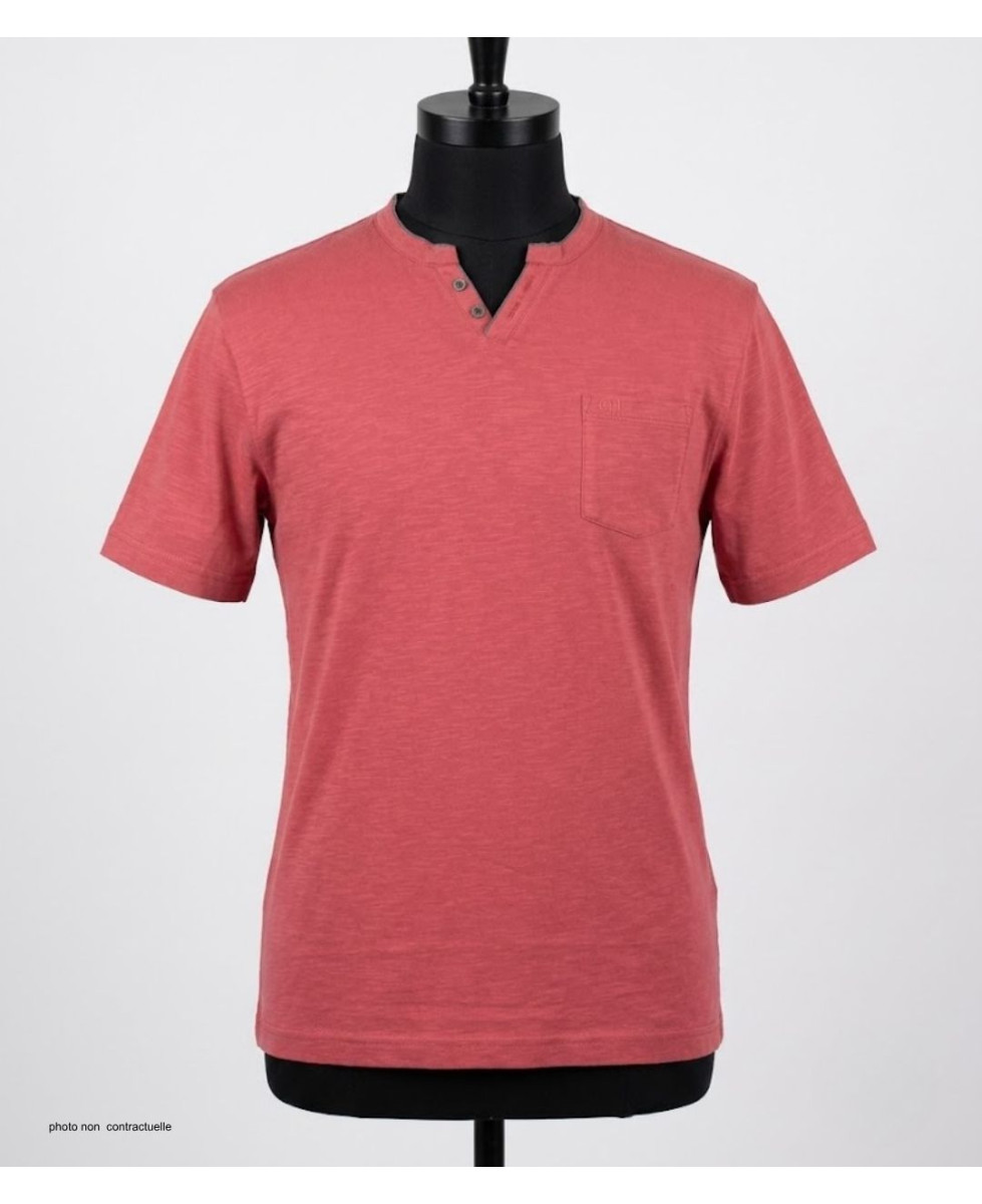 CHALLENGER TEE3020C — Tee-shirt boutons rouge coton flammé