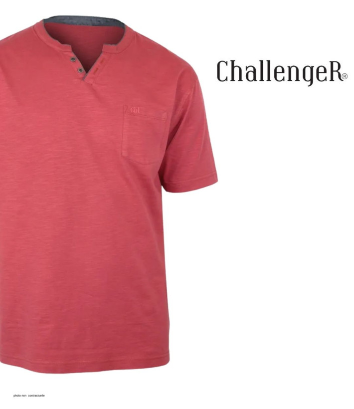 CHALLENGER TEE3020C — Tee-shirt boutons rouge coton flammé