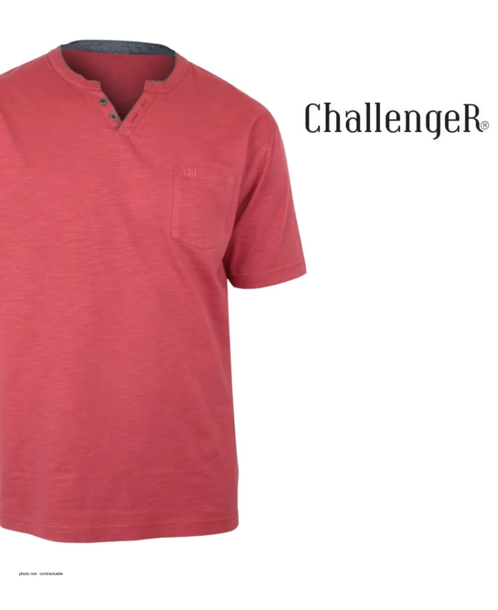 CHALLENGER TEE3020C — Tee-shirt boutons rouge coton flammé