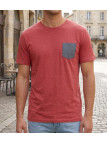 CHALLENGER TEE3022A — Tee-shirt rouge poche chambray gris