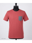 CHALLENGER TEE3022A — Tee-shirt rouge poche chambray gris