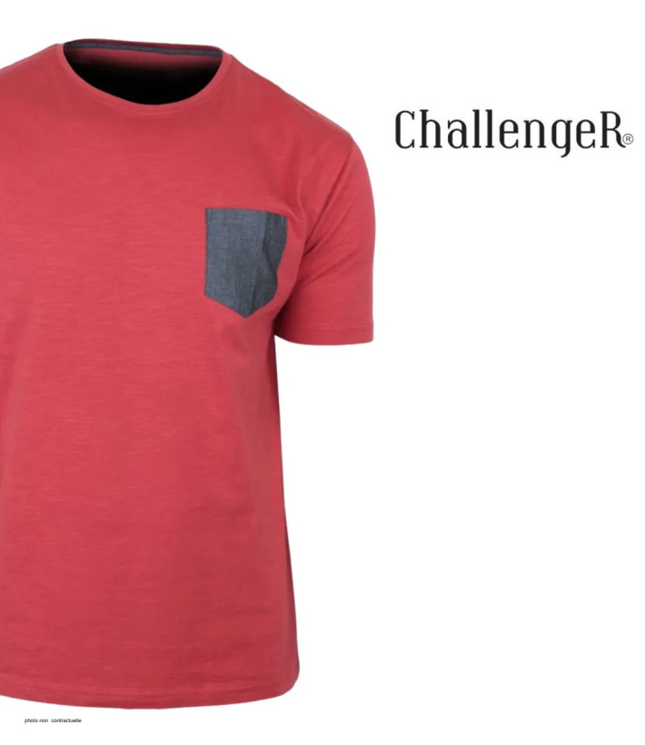 CHALLENGER TEE3022A — Tee-shirt rouge poche chambray gris