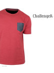 CHALLENGER TEE3022A — Tee-shirt rouge poche chambray gris