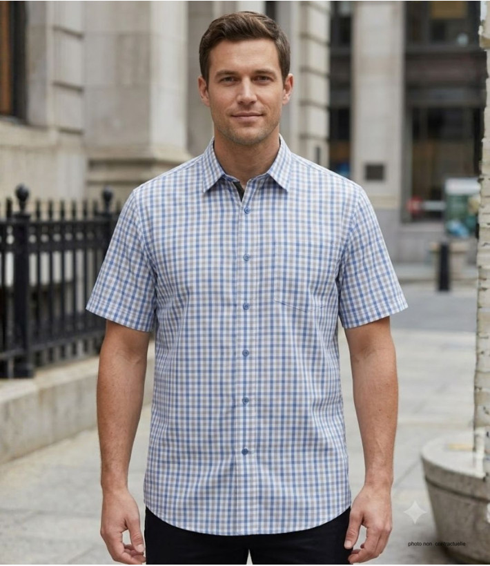 Chemise CHALLENGER CH4041 manches courtes bleu et beige