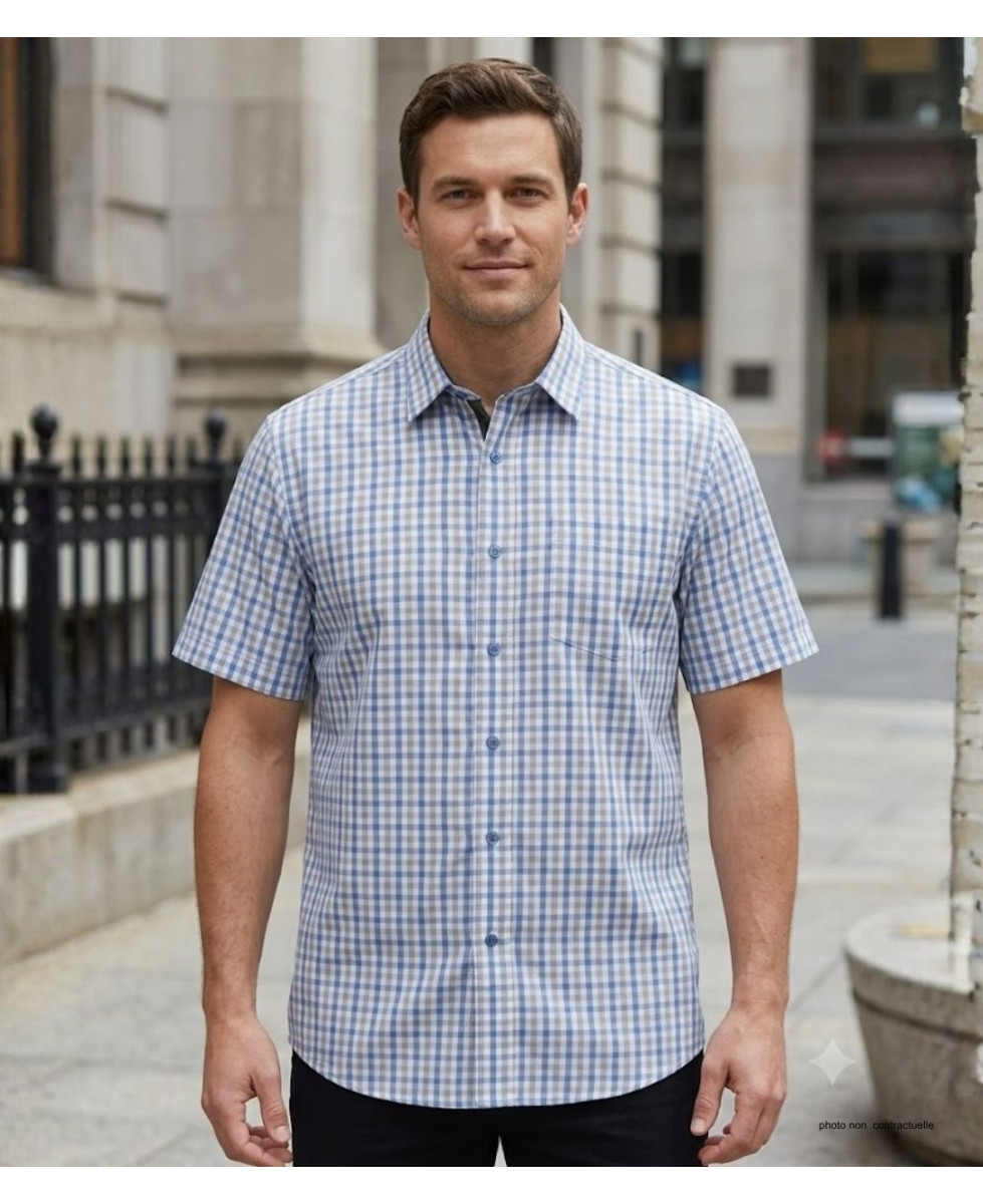 Chemise CHALLENGER CH4041 manches courtes bleu et beige