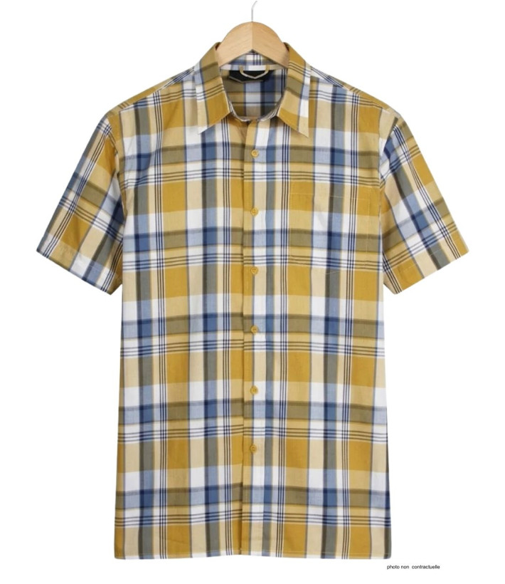 Chemise Fils Teints manches courtes jaune et gris facile à repasser