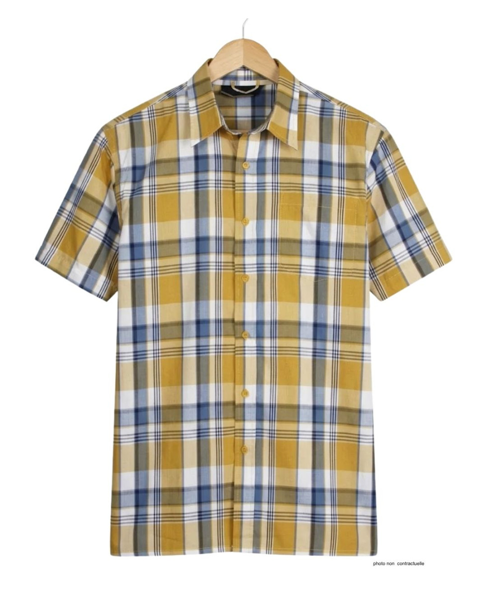 Chemise Fils Teints manches courtes jaune et gris facile à repasser