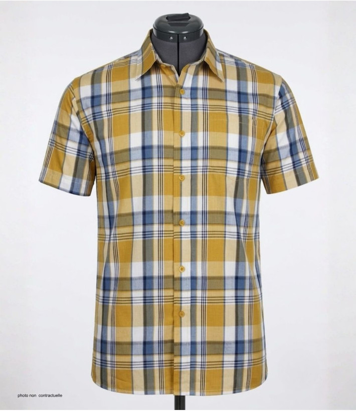 Chemise Fils Teints manches courtes jaune et gris facile à repasser